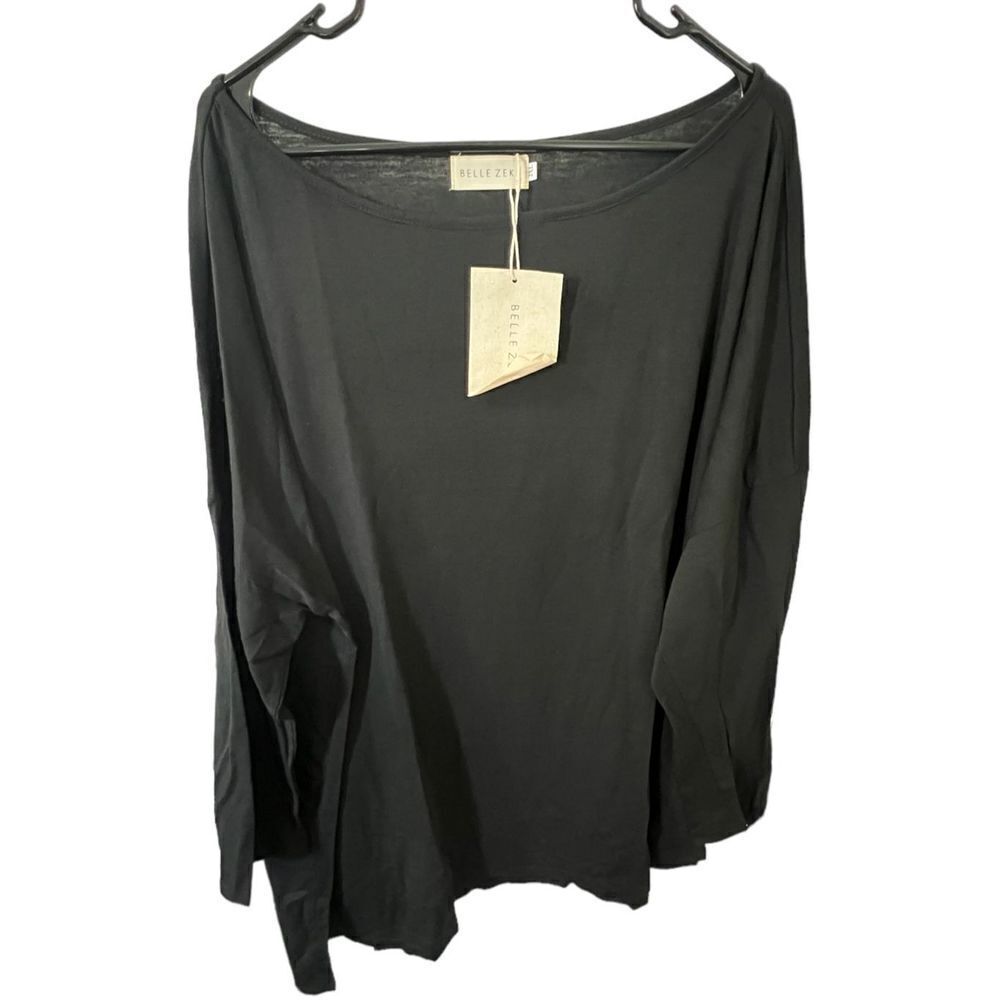 NWT Belle Zeke Long Sleeve Black Long Tunic Top With Angled Bottom